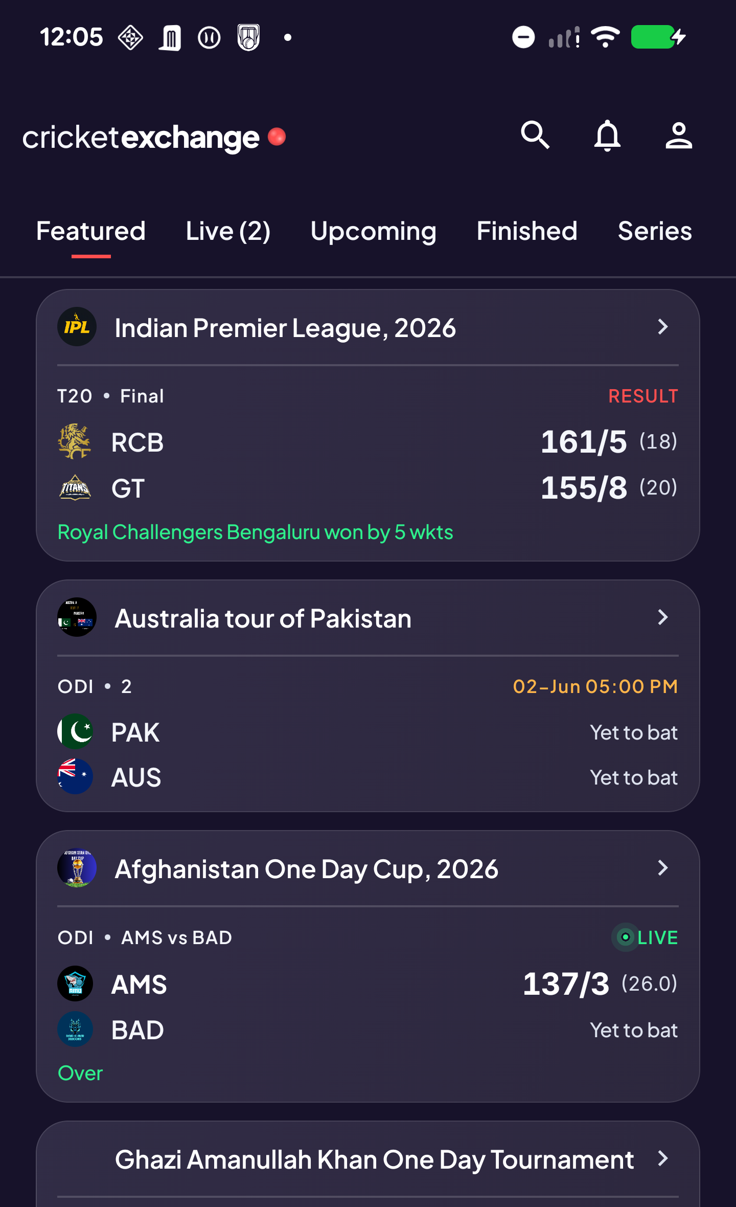Matches list screen